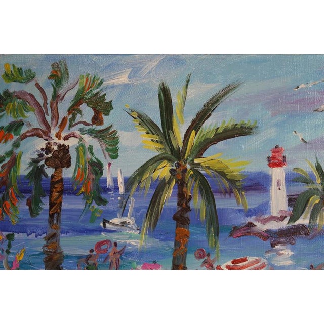 Yvon Grac, The Cros Dei Pin Beach at St. Jean Cap Ferrat, 1990s, Oil Painting on Canvas, Framed For Sale - Image 7 of 18