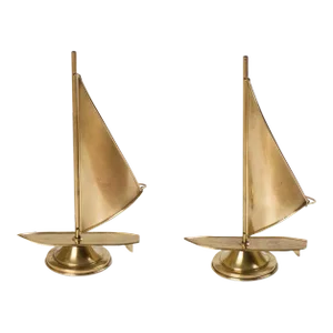1950s Brass Sailboat Table Lamps - a Pair