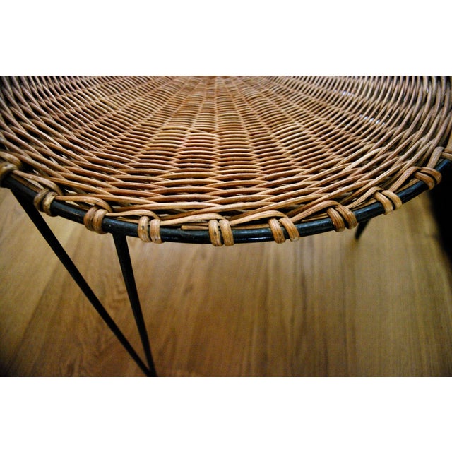 Wood Small Vintage French Side Table in Wicker and Iron by Raoul Guys, 1950 For Sale - Image 7 of 8