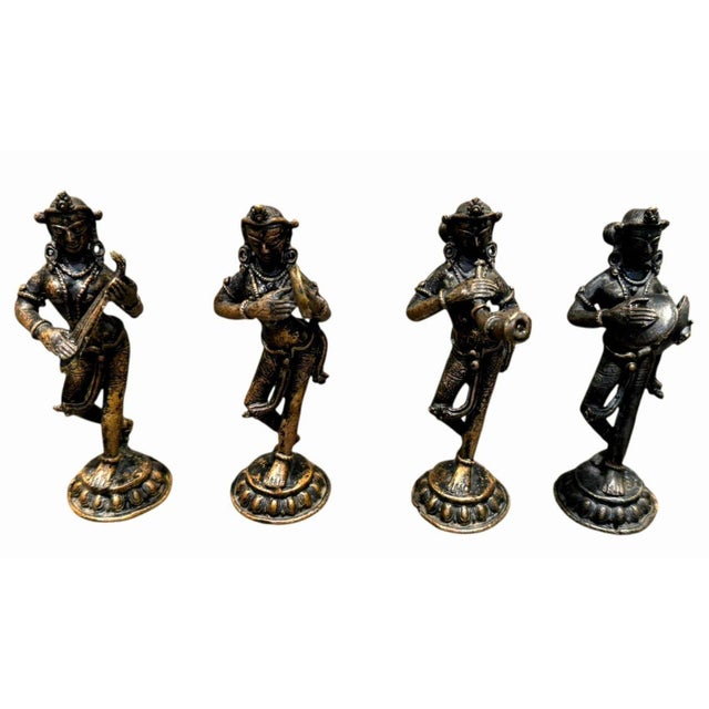 Vintage Indian Brass Musician Figurines Set of 4 Dhokra Style Folk Art 5.25" For Sale - Image 13 of 14