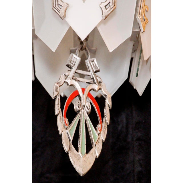 1930s 1930s Art Deco Polychrome Pendant Light With Etched Glass For Sale - Image 5 of 7