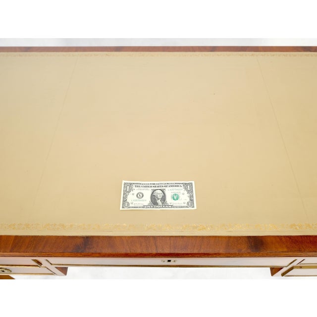 Baker Furniture Company Neoclassical Directoire Style Beige Leather Top Crotch Mahogany Tepered Leg Desk For Sale - Image 4 of 12