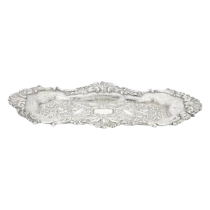 Old English Sheffield Silver Plate Snuffer Tray / Engraved Interior