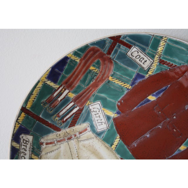Vintage Equestrian Theme Plaid Pattern Decorative Plate For Sale - Image 4 of 8