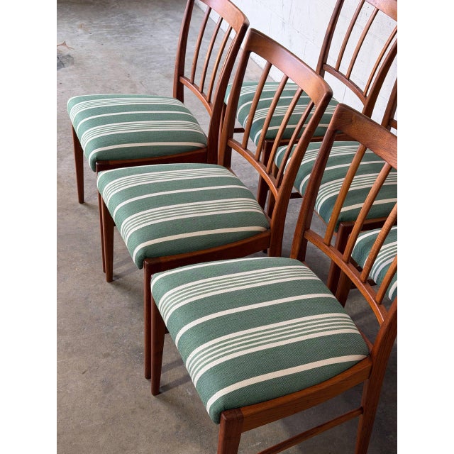 Teak Slat Back Dining Chairs Set of 6 Newly Reupholstered Swedish Mid-Century Modern 1960s For Sale In Los Angeles - Image 6 of 13