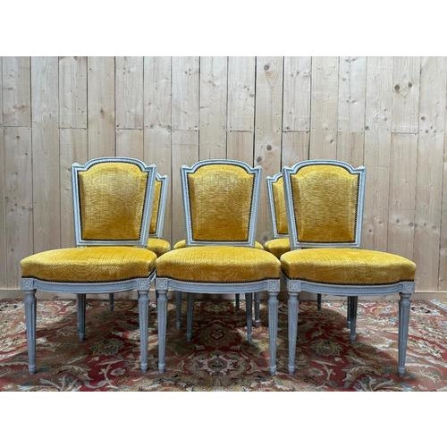 Louis XVI Chairs in Wood and Mustard Velvet For Sale - Image 10 of 10