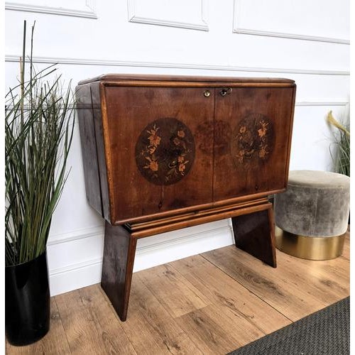 Metal Vintage Italian Art Deco Bar Cabinet in Walnut, 1950s For Sale - Image 7 of 12