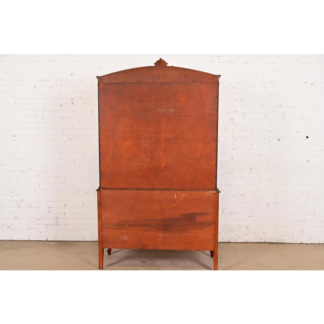 Romweber French Provincial Louis XV Carved Rosewood Inlaid Marquetry Breakfront Bookcase Cabinet, Circa 1920s For Sale - Image 16 of 17