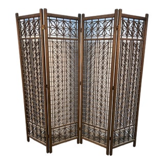 Mid-Century Modern Folding Four-Panel Room Divider in Teak For Sale