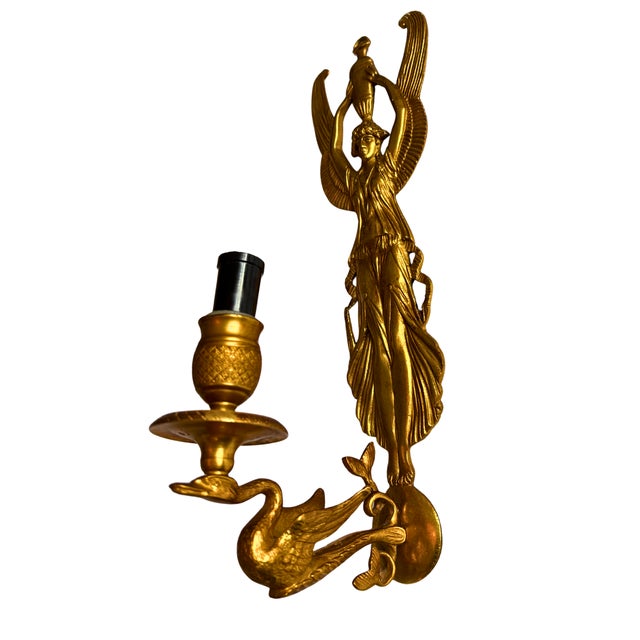 Antique French Bronze Wall Sconce, Isis Winged Figure, Empire “Retour D’Égypte”, Circa 1880s For Sale - Image 4 of 8