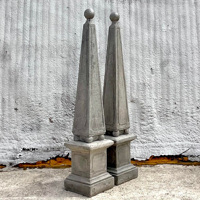 Vintage Boho Monumental Cast Concrete Obelisk - a Pair | Chairish