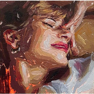 Raquel by Conrado López | Acrylic and oil on canvas portrait of a woman with closed eyes For Sale