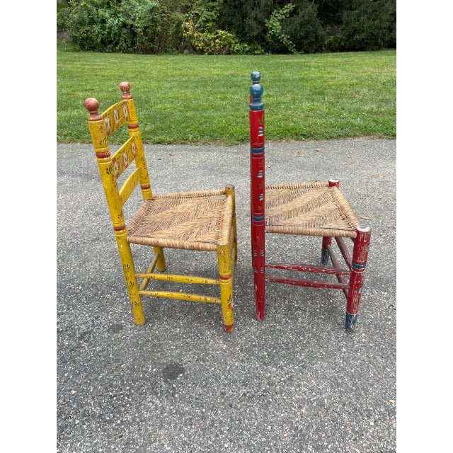 1940s Vintage Folk Art Hand Painted Dining Chairs - a Pair For Sale - Image 11 of 12