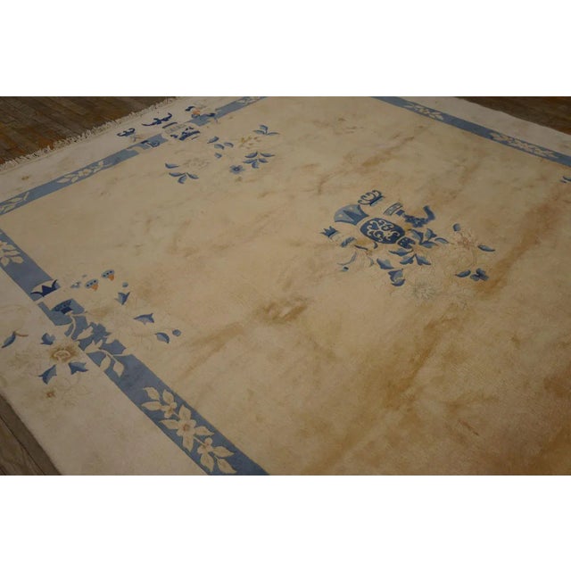 1920s Tan Sand Vase Floral Vintage Chinese Peking Carpet 8' '' X 9' 8'' Wool Knotted Rug For Sale - Image 10 of 12