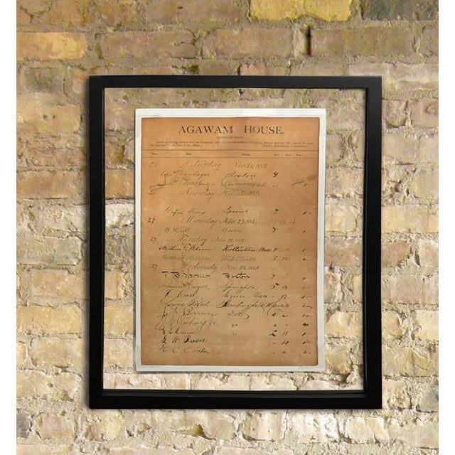 An original 1882 hotel register page from the historic Agawam House in Ipswich, Massachusetts. This handwritten register...