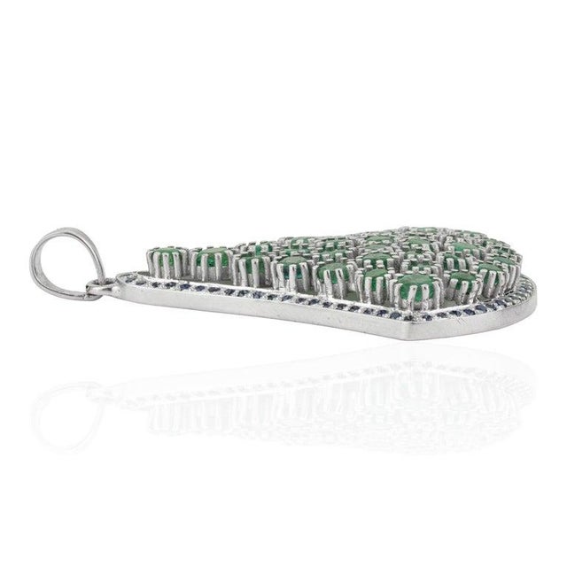 4.17 Carat Statement Emerald Pendant in 925 Silver With Sapphire Detailing For Sale - Image 6 of 12