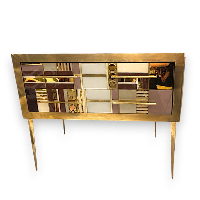 Vintage Murano glass sideboard, handcrafted on the Venetian island by master glassblowers. The top is burgundy glass,...