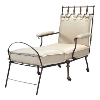Late 19th C. French Campaign Style Iron Bronze Chaise Longue For Sale
