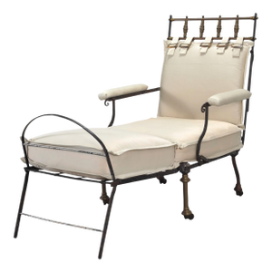 Late 19th C. French Campaign Style Iron Bronze Chaise Longue