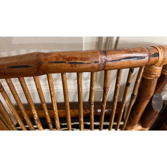 1990s Vintage Tortoiseshell Finish Bamboo Folding Chairs With Custom Cushions - a Pair For Sale - Image 4 of 10