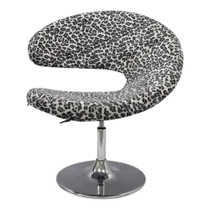 Modern Sculptural Black & White Leopard Print Chrome Swivel Club Lounge Chair