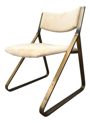 Mid-Century Modern Side Chair in Brass-Plated Metal and Suede