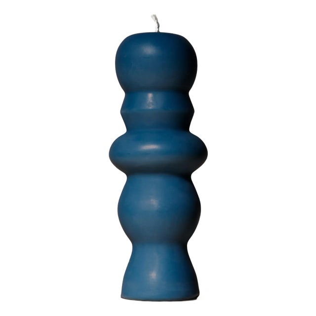 Sculptural Postmodern Beeswax Pillar Candle No.02 in Lucid Blue For Sale
