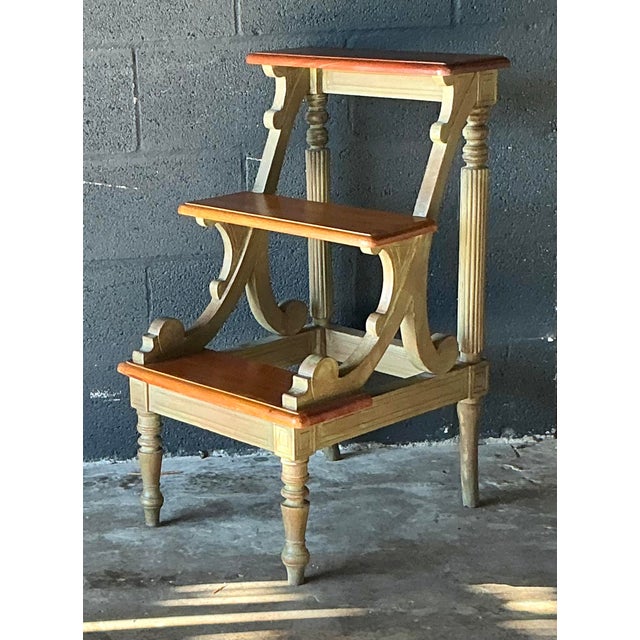 Rustic Vintage Regency Washed Wood Library Steps For Sale - Image 3 of 8