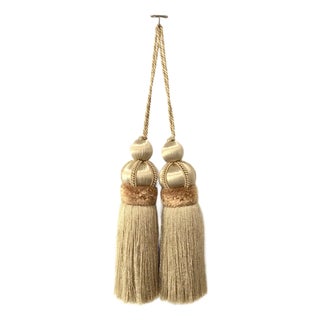 Gold Key Tassels With Cut Velvet Ruche- A Pair For Sale
