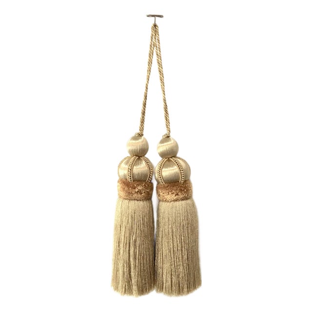 Gold Key Tassels With Cut Velvet Ruche- A Pair For Sale
