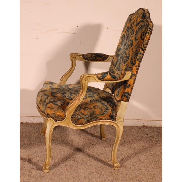 19th Century Louis XV Carved and Painted Armchair For Sale - Image 10 of 12