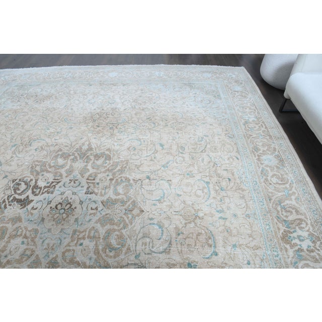 1970s Vintage Persian Handmade Wool Cotton Light Beige Area Rug For Sale - Image 4 of 11