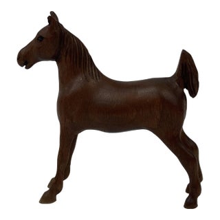 VTG Carved Wood 4" Saddle Bred Horse Weanling 3d Equine Folk Art Grand Walnut For Sale