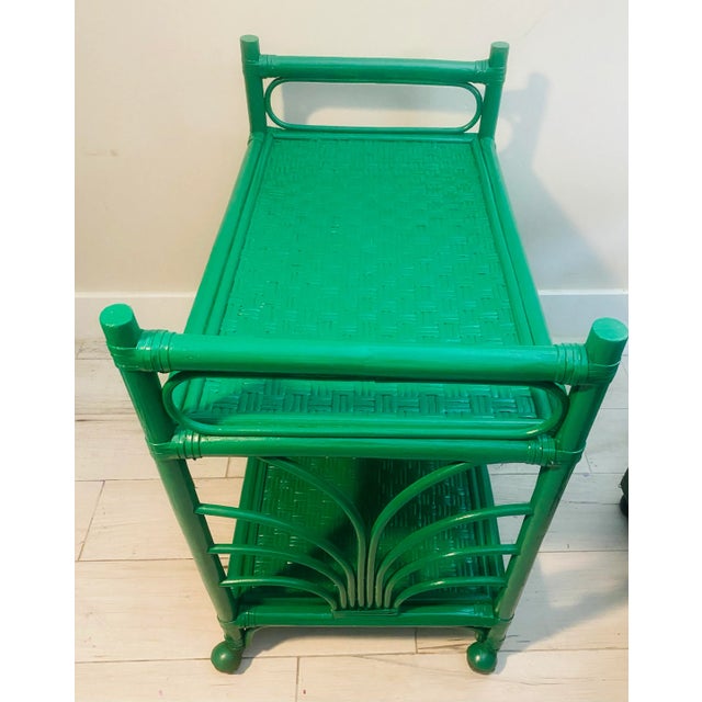 Mid-Century Modern Bamboo & Rattan Bar Cart For Sale - Image 9 of 12