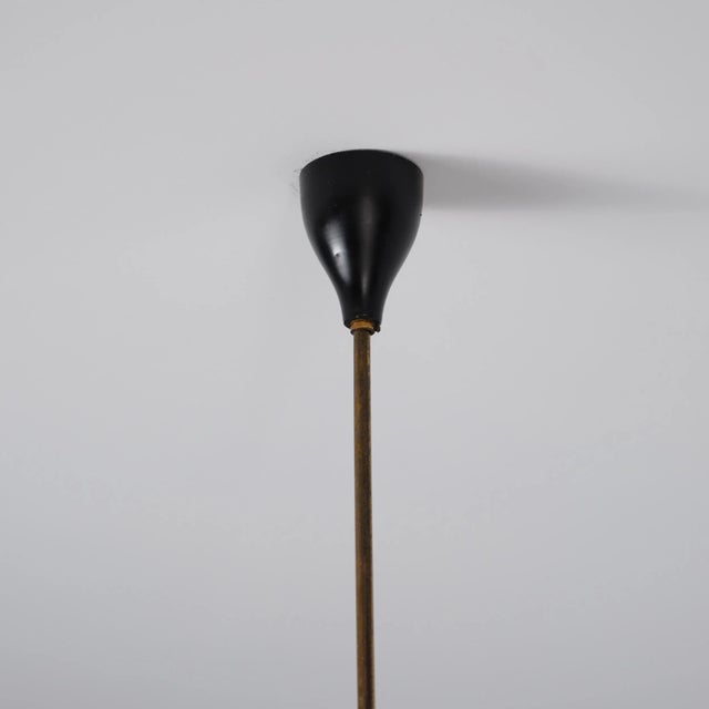 Brass and Iron Pendant with Opaline Glass Shade, 1950s For Sale - Image 9 of 10