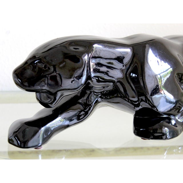 Ceramic Vintage 1950s Black Panther Tv Lamp Base – Mid-Century Modern Glossy Black Ceramic Panther Sculpture – Made in Usa – Hollywood Regency Decor For Sale - Image 7 of 15
