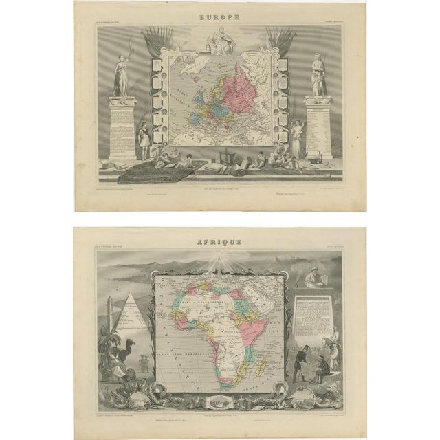 Antique Maps of Europe and Africa by Levasseur, 1845, Set of 2 For Sale - Image 4 of 18