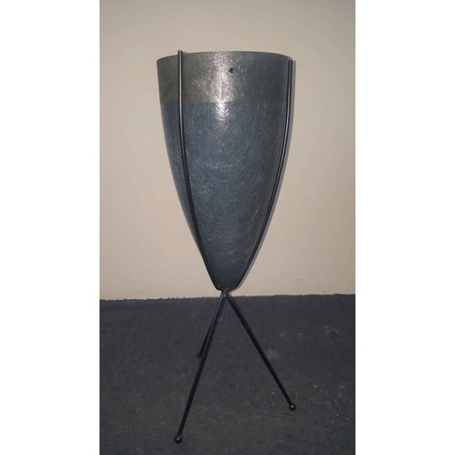 1950s Zenith Elephant Gray Fiberglass Bullet Planter With Iron Tripod Stand For Sale - Image 9 of 13