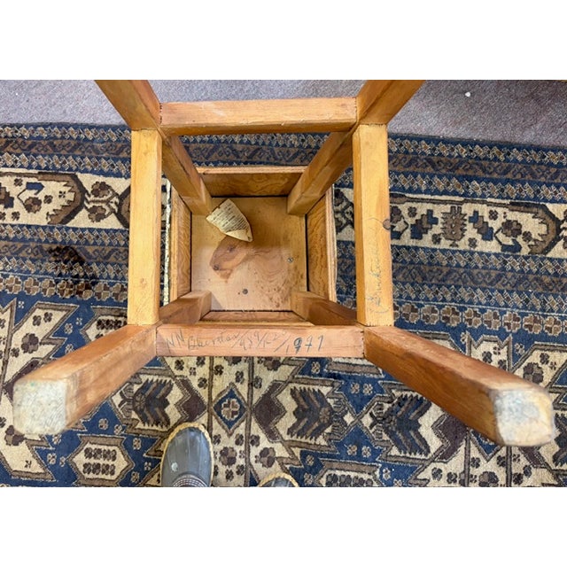 Mid Century Faux Snakeskin Upholstered Wood Stools - Signed For Sale - Image 12 of 15