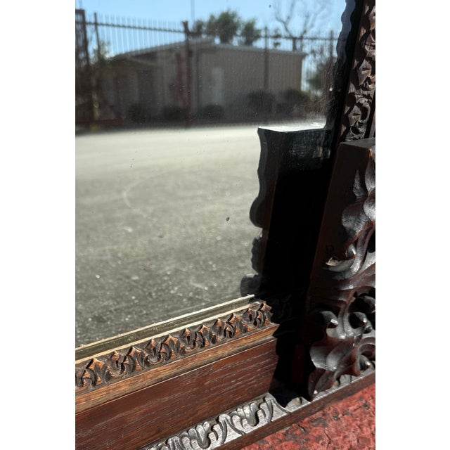 Large Antique Hand-Carved Oak Black Forest Style Figural Wall Mirror For Sale - Image 13 of 18