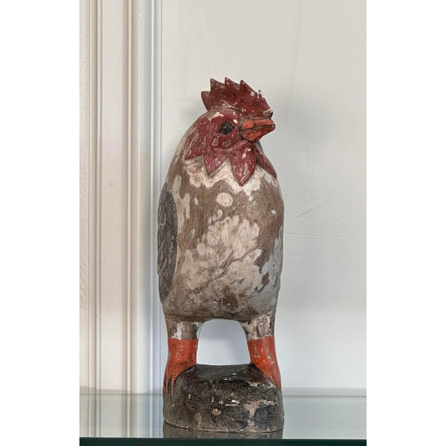 Rustic European Rooster Hand Carved & Painted Wood Figurine For Sale - Image 4 of 11