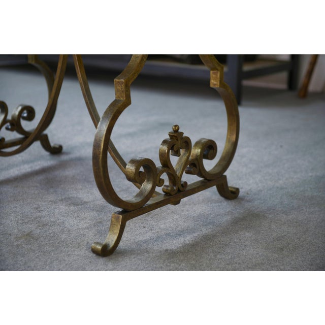 Gray Side Table with Gilt Wrought Iron Base by Gilbert Poillerat, 1940s For Sale - Image 8 of 11