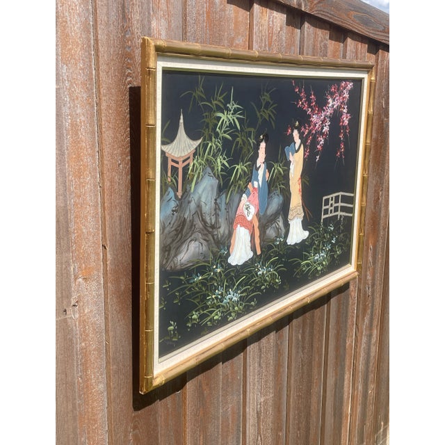 Asian Signed Framed Original Asian Japanese Women Art Painting Japan Geisha Women For Sale - Image 3 of 5