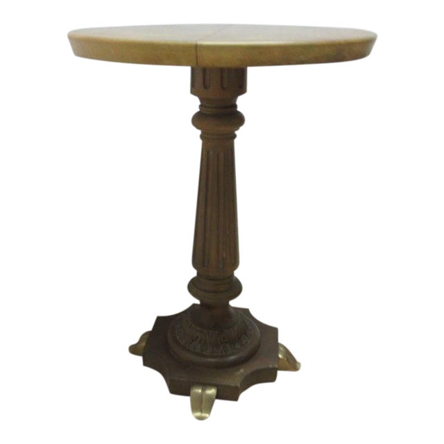 Vintage Brass Faux Paint Marble French Regency Side Table For Sale