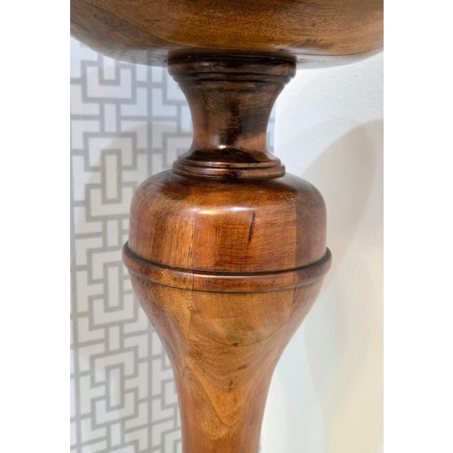 Vintage Baluster Turned Wood Pedestal Accent Table With Gray Marble Top For Sale In Dallas - Image 6 of 10