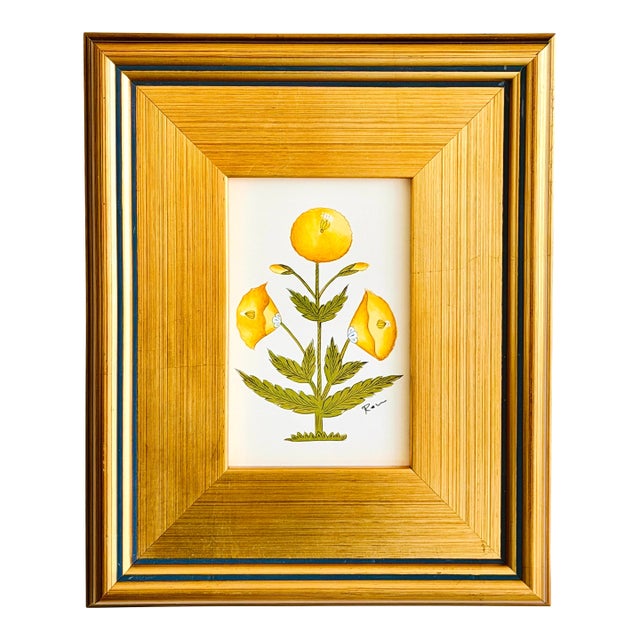 Original Hand-Painted Yellow Floral Motif Painting in a Plein Air Frame For Sale