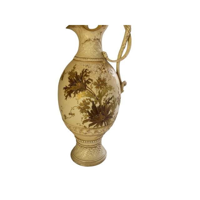 Victorian Antique 14" Royal Worcester Snake Handle Ewer Shape 137 A. Stowell Boston Blush Ivory Made in England C. 1880s-1890s For Sale - Image 3 of 8