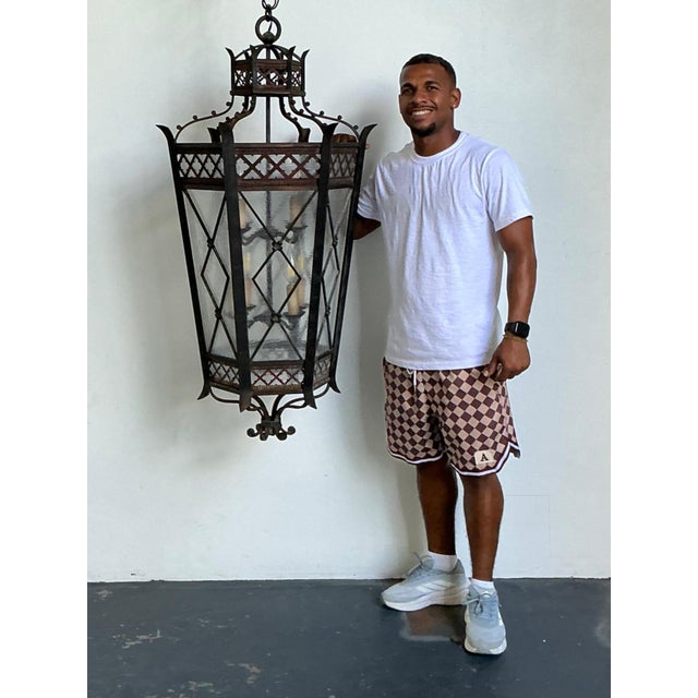 Black Vintage Iron and Glass Lantern For Sale - Image 8 of 17
