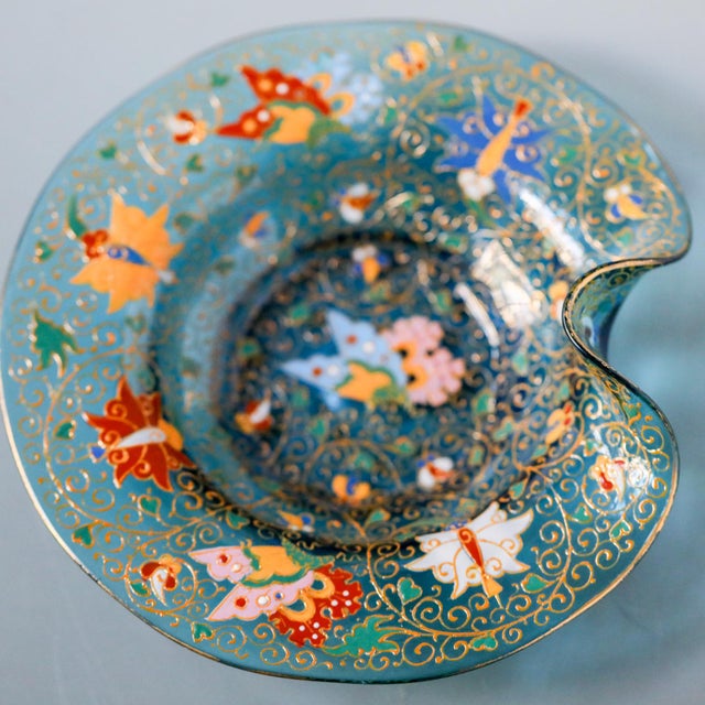 Late 19th Century Moser Turquoise Blue Glass Enameled Butterfly Bowl For Sale - Image 12 of 17