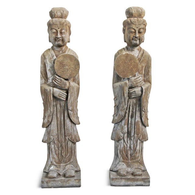 Vintage Stone Geisha Garden Statue For Sale In Los Angeles - Image 6 of 9